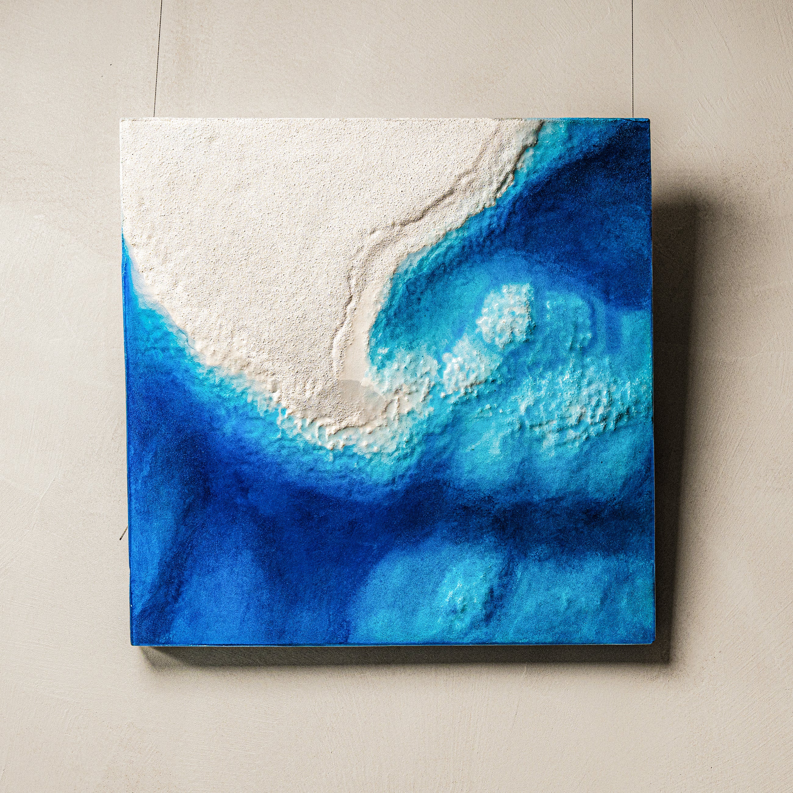 Abyssal Power — full view of handcrafted 3D wall art embodying water element depth, with a frozen spring textured surface that channels the quiet, immense force of still water across the entire composition.
