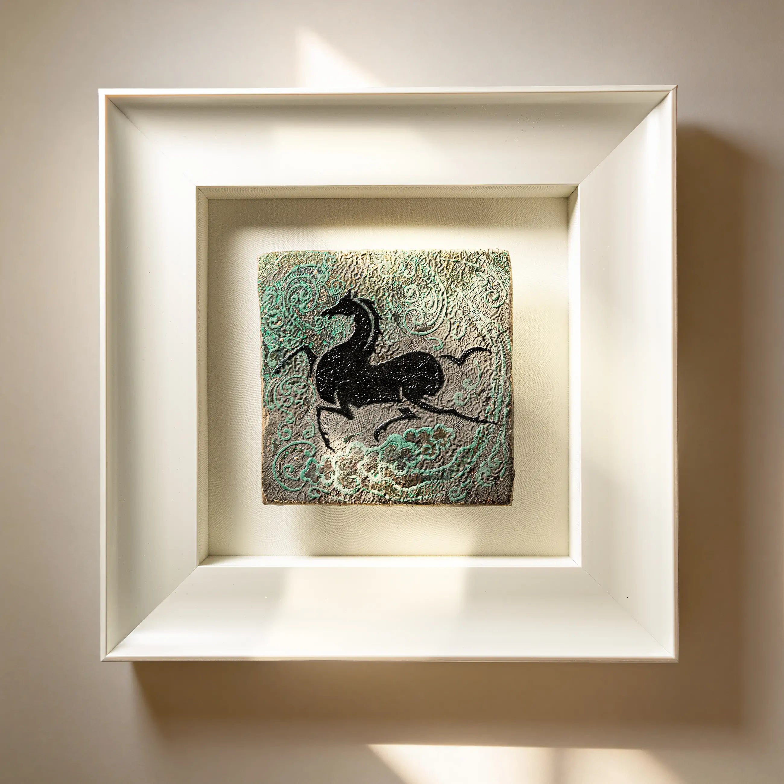 Ascend feng shui wall art — full product view featuring wood and water element energy expressed through patinated foil relief and rich mineral texture.
