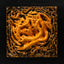 Unframed canvas of Coiled Dragon — Aquarelle · Aura Frame, revealing the full earth element mineral surface with its hand-modeled mountain topography, 1,300-year Tang Dynasty aquarelle washes, and resin-sealed color field deepening the 3D relief.