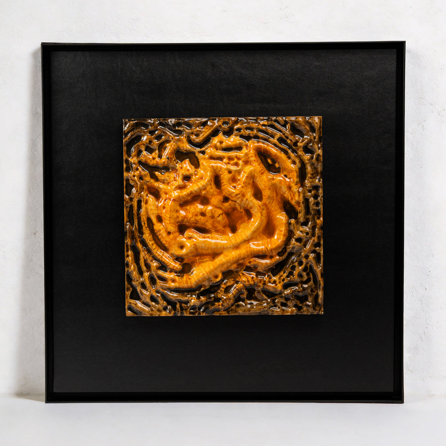Coiled Dragon ochre Earth element wall art by AetherCanvas