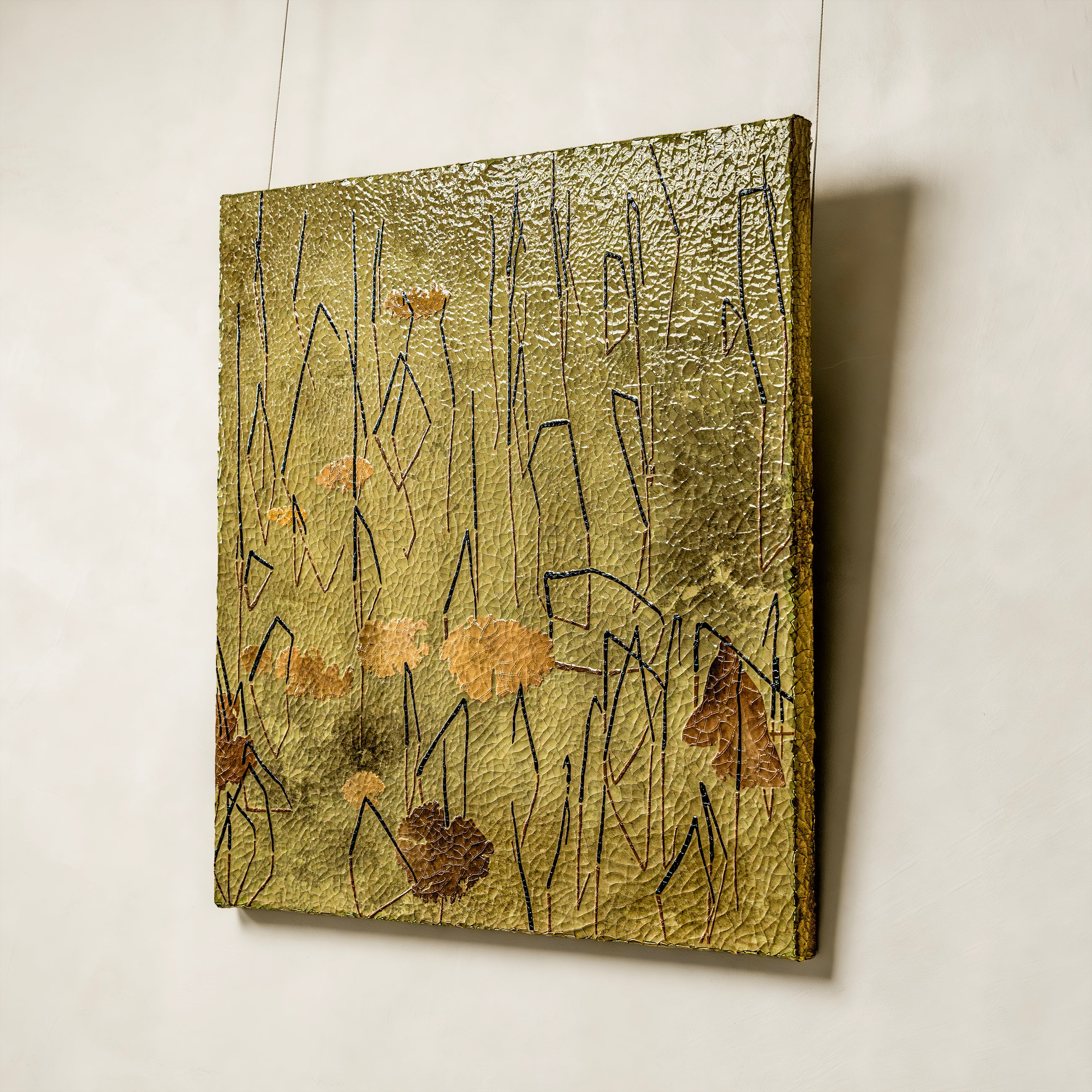 Lotus Serenade — macro surface detail capturing the nuanced interplay of light across the textured finish, evoking the quiet luminosity of a lotus emerging from still water.