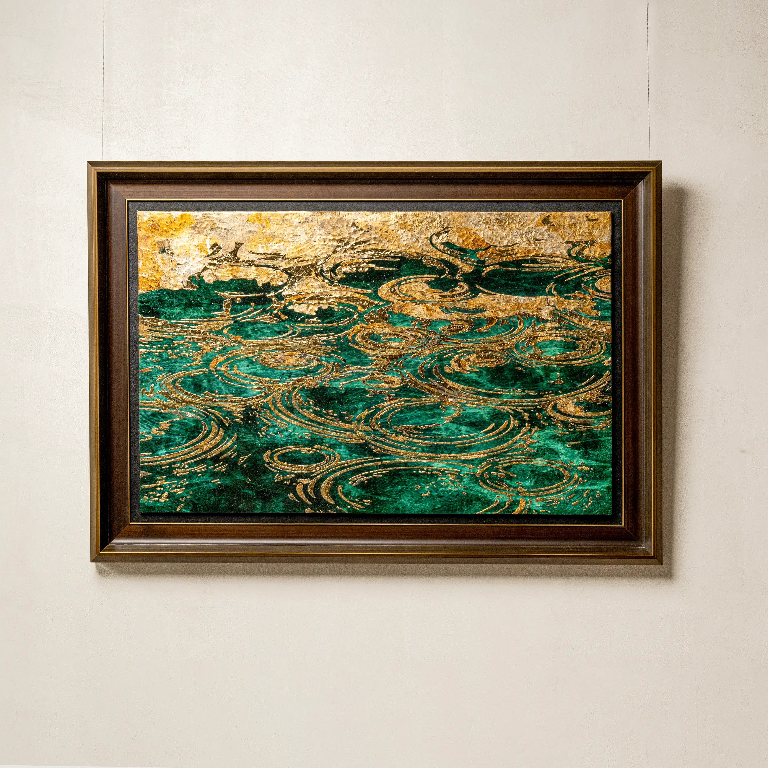 Still Water, Deep Current — Patinated Foil Grand, a large-scale handcrafted wall art with water element energy, its entire 80×120 cm surface built from heavy successive passes of natural mineral pigment, creating a commanding 3D textured relief.